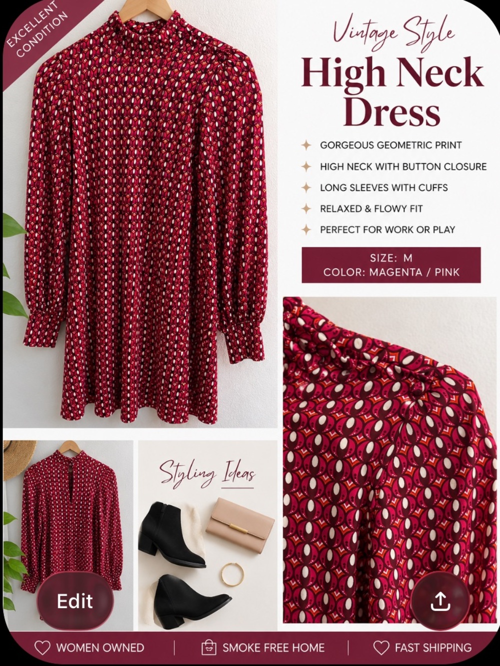 High Neck Magenta Geometric Dress by Banana Republic